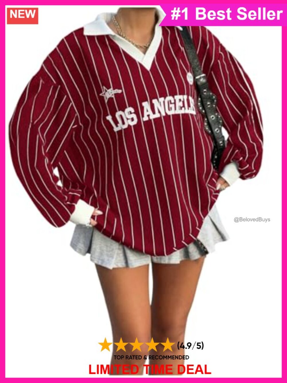 Women's Y2K Striped Letter Print Oversized Jersey Shirt Streetwear